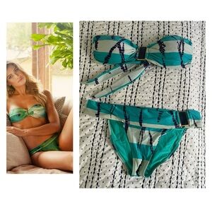 ViX Batik Blue Strapless Bikini M L Set Turquoise Navy